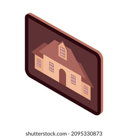 Composición isométrica hipotecaria con imagen aislada del gadget con imagen plana de la ilustración del vector del hogar