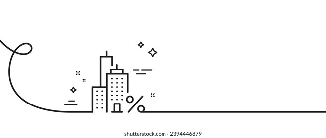 Mortgage line icon. Continuous one line with curl. Credit tax rate sign. Real estate percent symbol. Mortgage single outline ribbon. Loop curve pattern. Vector