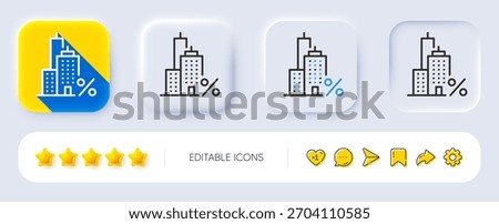 Mortgage line icon. Neumorphic, Flat shadow, 3d buttons. Credit tax rate sign. Real estate percent symbol. Line mortgage icon. Social media icons. Vector