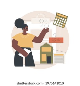 Mortgage loan abstract concept vector illustration. Home bank credit, down payment, real estate services, house loan pay off, investment portfolio, family financial burden abstract metaphor.