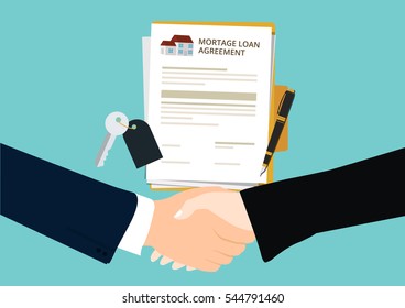 Mortgage loan agreement handshake concept of investment, risk and buying