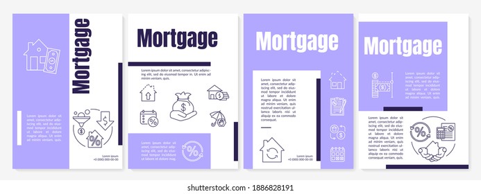 Mortgage loan brochure template. Debt instrument. Flyer, booklet, leaflet print, cover design with linear icons. Vector layouts for magazines, annual reports, advertising posters