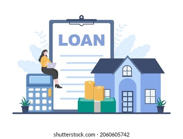 Mortgage Loan Debt Instruments that are Secured by Property Assets such as Real estate Services, Rent, Buying Home or Auction House. Background Vector illustration