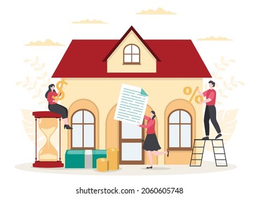 Mortgage Loan Debt Instruments that are Secured by Property Assets such as Real estate Services, Rent, Buying Home or Auction House. Background Vector illustration