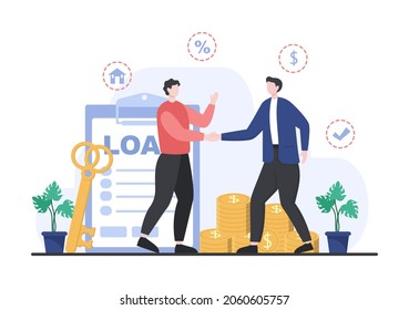 Mortgage Loan Debt Instruments that are Secured by Property Assets such as Real estate Services, Rent, Buying Home or Auction House. Background Vector illustration