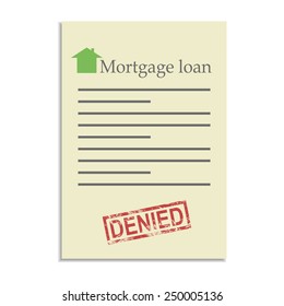 Mortgage Loan Document With Denied Stamp. Refusal In Getting A Bank Credit