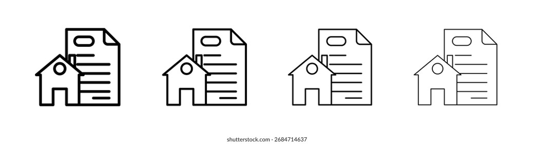 Icono de préstamo hipotecario Conjunto de contorno de arte de Ilustración vectorial de línea delgada plana