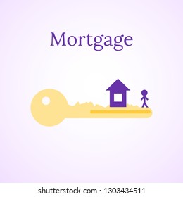 Mortgage loan icon. House buy. Real estate illustration. Home and key. Vector image.