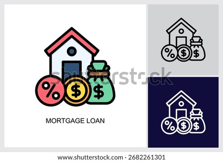 Mortgage Loan icon Multi Style Vector Illustration