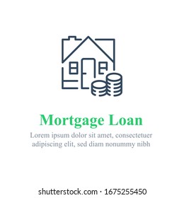 Mortgage loan payment concept, buy or sell house, household income, home ownership, tax return, vector line icon