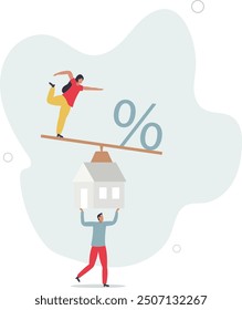 Mortgage payment, house loan interest rate or balance between income and debt or loan payment, financial risk concept.flat design with people.