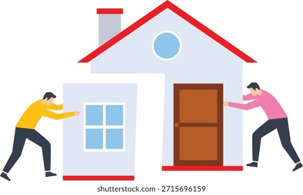 Pago de la hipoteca, tasa de interés del préstamo de la casa o el equilibrio entre los ingresos y la deuda o el pago del préstamo, concepto de riesgo financiero, empresario que intenta equilibrar con el porcentaje de la tasa de interés de la hipoteca sobre la casa

