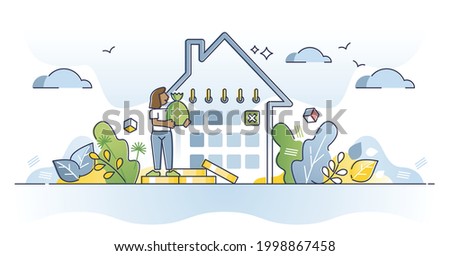 Mortgage payments as loan payback for home purchase deal outline concept. Schedule calendar with monthly money transaction plans vector illustration. Debt as home property redeem obligation for bank.