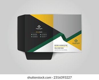 Mortgage Presentation folder for files, Business Presentation Folder Template For House for sale folder design with abstract branding graphics vector set.