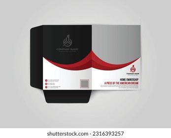 Mortgage Presentation folder for files, Business Presentation Folder Template For House for sale folder design with abstract branding graphics vector set.