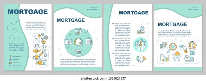 Mortgage process brochure template. Real estate indusrty. Flyer, booklet, leaflet print, cover design with linear icons. Vector layouts for magazines, annual reports, advertising posters
