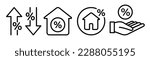 Mortgage rate icon set. High and low house interest rate icon collection. Credit card loan rate percentage sign. High inflation rate line symbol - Stock vector