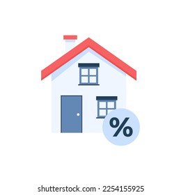 Mortgage rate vector icon. Colored house, in flat style. Isolated on white background. 