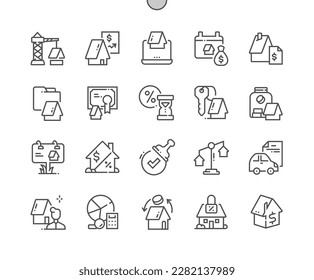 Mortgage. Real estate. Good deal. Certificate and loan. Pixel Perfect Vector Thin Line Icons. Simple Minimal Pictogram