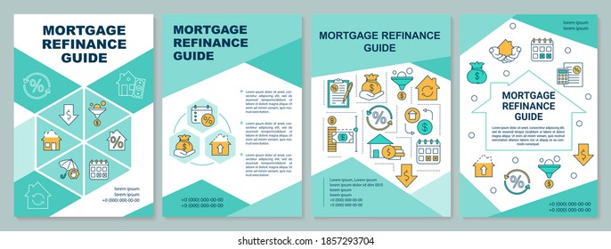 Mortgage refinance guide brochure template. Reduce rate on loan. Flyer, booklet, leaflet print, cover design with linear icons. Vector layouts for magazines, annual reports, advertising posters