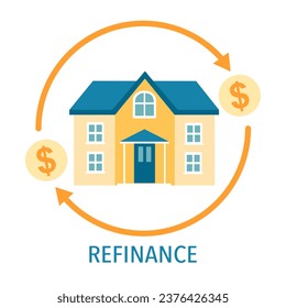 Mortgage refinance, home loan concept. Gold arrow around house.