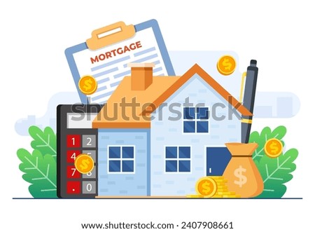 Mortgage and rent concept flat vector illustration vector template, House loan or money investment to real estate, Mortgage loan, Purchasing property, Home loan, Home bank credit