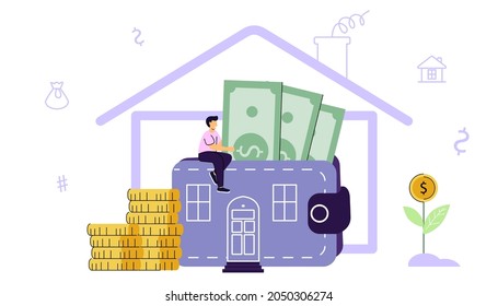 Mortgage Saving to buy home vector illustration concept Planning save cash to buy real estate Property investment House loan Money investment Approved mortgage profile House rental Household expenses