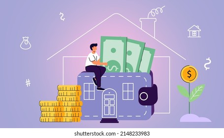 Mortgage Saving To Buy Home Vector Illustration Concept Planning Save Cash To Buy Real Estate Property Investment House Loan Money Investment Approved Mortgage Profile House Rental. Household Expenses