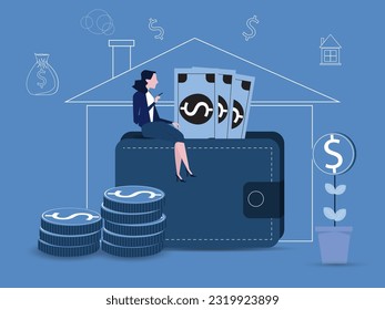 Mortgage Saving to buy home vector illustration concept Planning save cash to buy real estate Property investment House loan Money investment Approved mortgage profile House rental. 