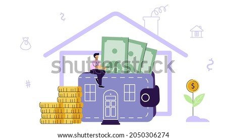 Mortgage Saving to buy home vector illustration concept Planning save cash to buy real estate Property investment House loan Money investment Approved mortgage profile House rental Household expenses
