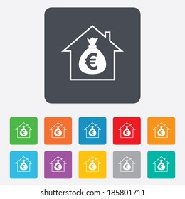 Mortgage sign icon. Real estate symbol. Bank loans. Rounded squares 11 buttons. Vector