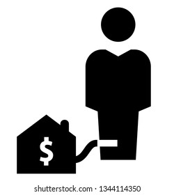 Mortgage slavery icon. Vector icon of man chained with mortgage loan