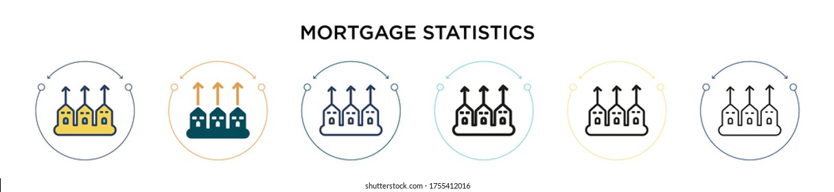 Mortgage statistics icon in filled, thin line, outline and stroke style. Vector illustration of two colored and black mortgage statistics vector icons designs can be used for mobile, ui, web