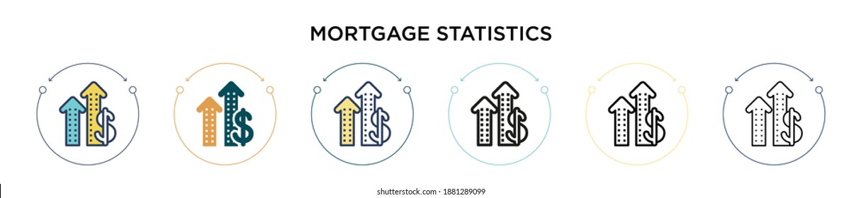 Mortgage statistics icon in filled, thin line, outline and stroke style. Vector illustration of two colored and black mortgage statistics vector icons designs can be used for mobile, ui, web