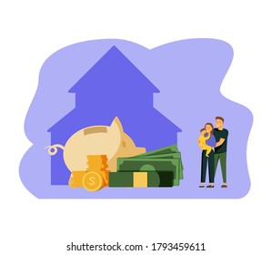 	
Mortgage vector illustration. Flat tiny house purchase debt persons concept. Buy real estate and pay credit to bank. Abstract ownership agreement visualization. Property money investment contract.