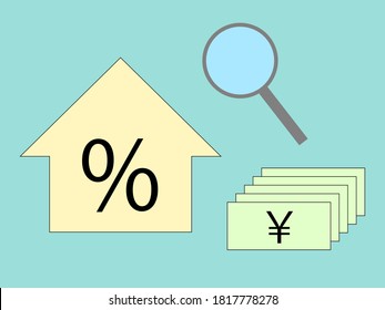 Mortgage vector image. Japanese yen mark.