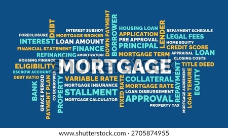Mortgage word cloud design, housing finance terms and home property illustration