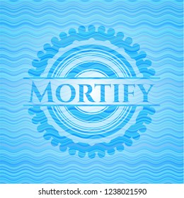 Mortify light blue water wave emblem background.