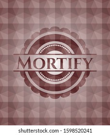 Mortify red polygonal badge. Seamless.