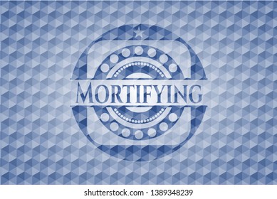 Mortifying blue badge with geometric pattern. Vector Illustration. Detailed.