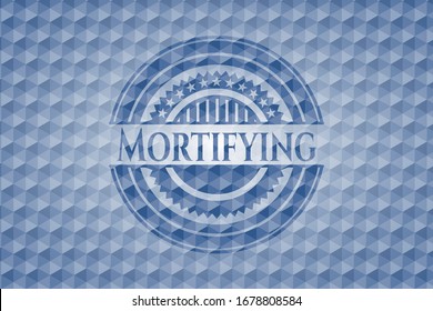 Insignia poligonal azul mortificante. Ilustración vectorial. Detallado.