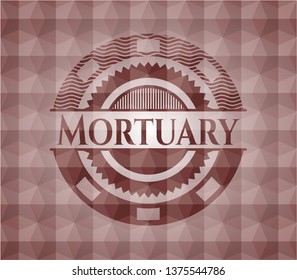 Mortuary red seamless badge with geometric pattern background.
