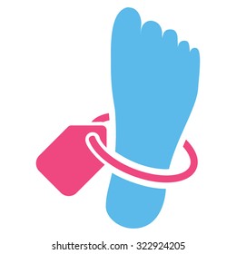 Mortuary Tag vector icon. Style is bicolor flat symbol, pink and blue colors, rounded angles, white background.