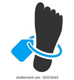 Mortuary Tag vector icon. Style is bicolor flat symbol, blue and gray colors, rounded angles, white background.