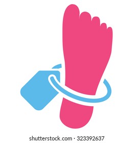 Mortuary Tag vector icon. Style is bicolor flat symbol, pink and blue colors, rounded angles, white background.