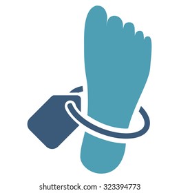 Mortuary Tag vector icon. Style is bicolor flat symbol, cyan and blue colors, rounded angles, white background.