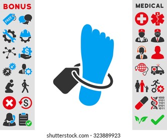 Mortuary Tag vector icon. Style is bicolor flat symbol, blue and gray colors, rounded angles, white background.