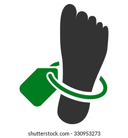 Mortuary Tag vector icon. Style is bicolor flat symbol, green and gray colors, rounded angles, white background.