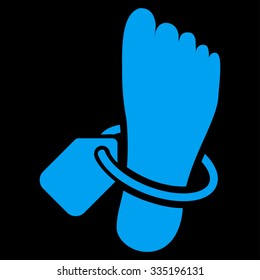 Mortuary Tag vector icon. Style is flat symbol, blue color, rounded angles, black background.