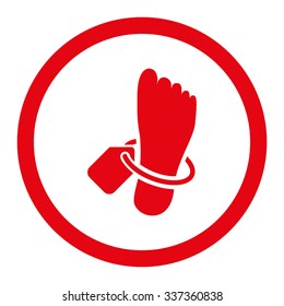 Mortuary Tag vector icon. Style is flat rounded symbol, red color, rounded angles, white background.